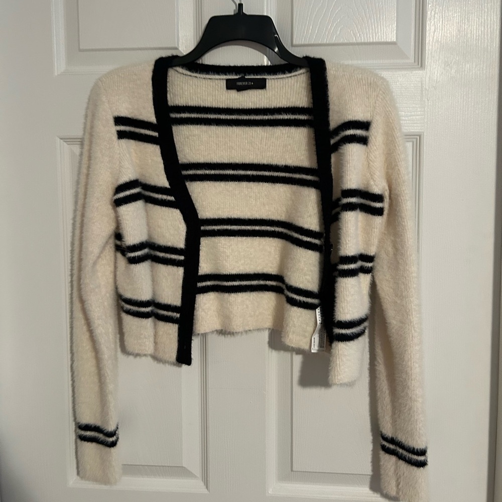 Forever 21 + striped fuzzy cardigan